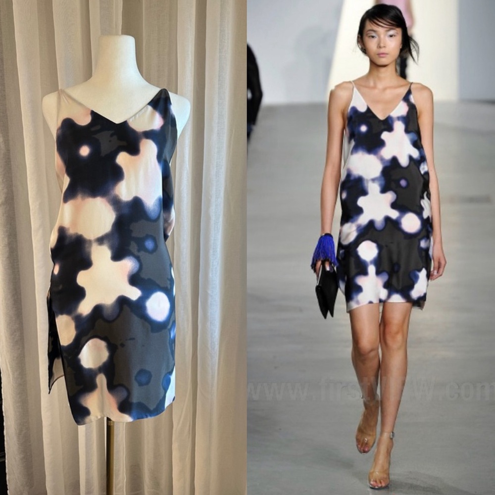 3.1 Philip Lim silk runway dress 0 blue, white, black, pink spaghetti strap